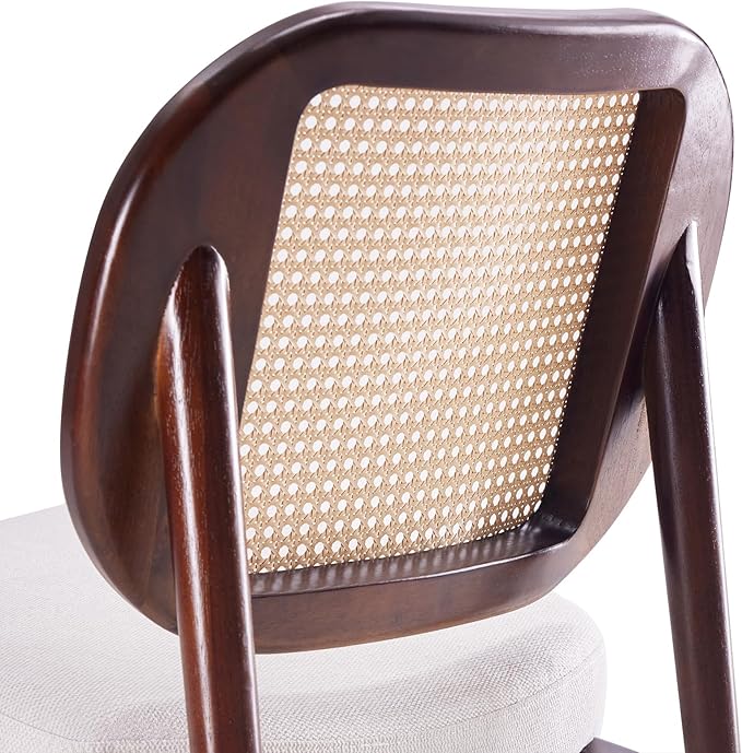 Farini Rattan Accent Chair Upholstered Living Room Chair with Rattan Back &amp Wood Frame Mid-Century Modern Reading Chair for Living Room Bedroom Beige