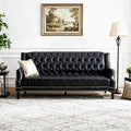 chairus Mid-Century Modern 74.5 Faux Leather Sofa Tufted Upholstered 3 Seater Couch with High Back &amp Nailhead Trim Chesterfield Sofa for Living Room Bedroom Apartment Office Black PU
