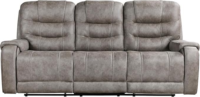 Lexicon Reclining Sofa for Living Room Double Recliner RV Couch Manual Wall Hugger Recliner Home Theater Seating Microfiber Reclining Couch 87''W Sofa Grayish Brown