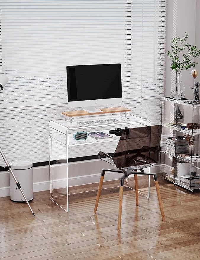 Acrylic Desk Laptop Study Table Home Office Console Table Entrance Tables 33.5'' x 15.7'' x 29.5'' (Clear)