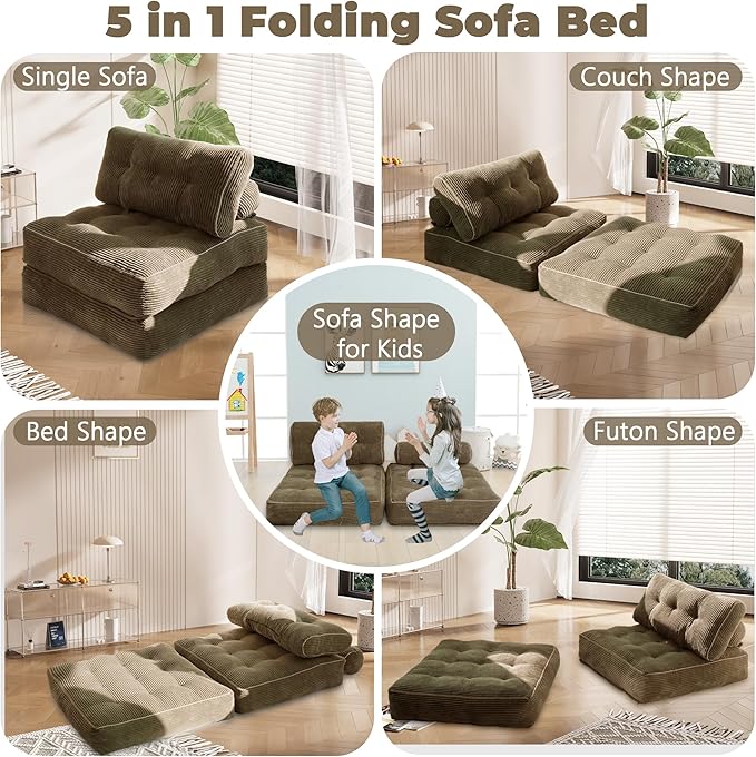 Folding Sofa BedConvertible Sleeper Chair for Adults Folding Sofa Bed Foam Filling Couch with PillowSleeper Chairs Single Size Floor MattressBrown