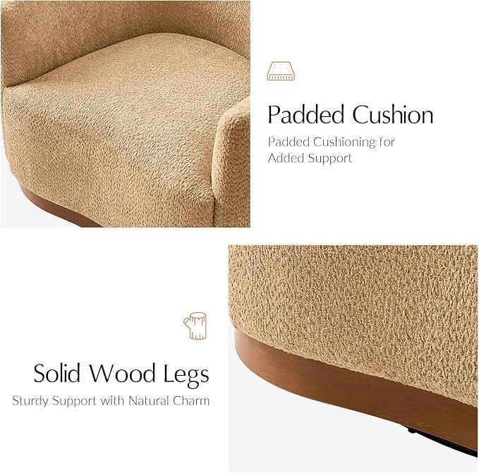 HULALA HOME Chenille Swivel Accent Chairs Set of 2 Fully Assembled Comfy Upholstery Barrel Armchair with Sturdy Solid Wood Base Camel