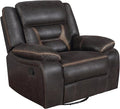 Coaster Home Furnishings - Greer - Leatherette Upholstered Swivel Glider Recliner Chair with Pocket Coil Cushions Padded Armrests Contrasting Stitching - Living Room - 41-Inch - Brown - 651356
