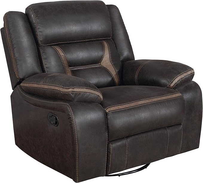 Coaster Home Furnishings - Greer - Leatherette Upholstered Swivel Glider Recliner Chair with Pocket Coil Cushions Padded Armrests Contrasting Stitching - Living Room - 41-Inch - Brown - 651356