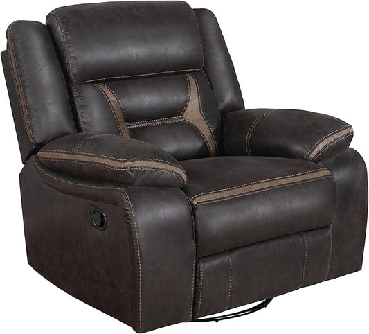 Coaster Home Furnishings - Greer - Leatherette Upholstered Swivel Glider Recliner Chair with Pocket Coil Cushions Padded Armrests Contrasting Stitching - Living Room - 41-Inch - Brown - 651356