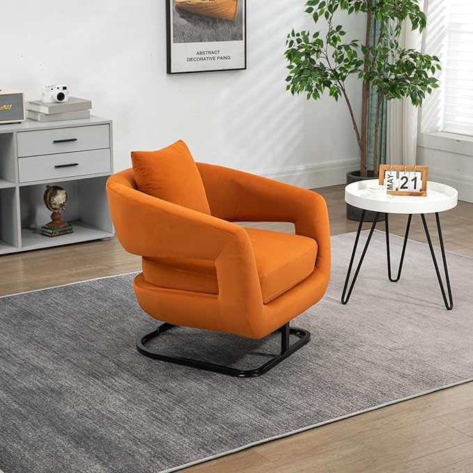 House Hold Upholstered Tufted Living Room Chair Textured Velvet Fabric Accent Chair with Metal Stand