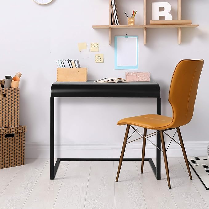 American Art Decor Black Mobile Portable &amp Compact Home Office C-Shaped Desk