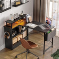 Bestier Small L Shaped Desk with LED Lights 42 Reversible Computer Desk with Open Storage Cabinet &amp Monitor Stand Corner Desk with Side Storage Bag for Home Office Bedroom Black