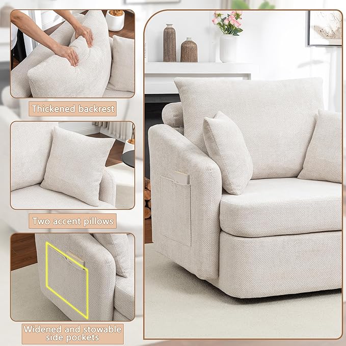 39''W Oversized Accent Chair with OttomanComfy Swivel Lounge Reading Chairs for Living RoomBedroom (Chenille Beige)