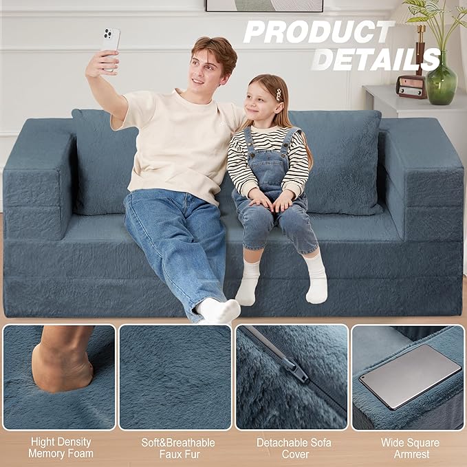Futon Sofa Bed with Pillow 3-in-1 Sleeper Sofa Bed with Removable Cover Convertible Floor Sofa Bed No Assembly Boneless Couch for Living Room Bedroom