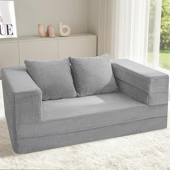 Futon Sofa Bed with Pillow 3-in-1 Sleeper Sofa Bed with Removable Cover Convertible Floor Sofa Bed No Assembly Boneless Couch for Living Room Bedroom