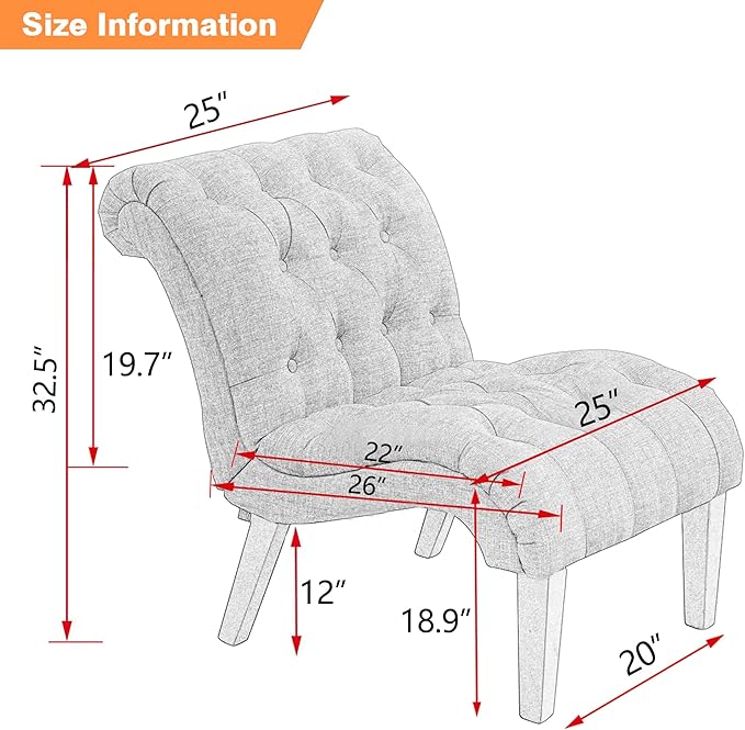 Awonde Modern Accent Chair Armless Bedroom Living Room Chairs Upholstered Leisure Lounge Chair Side Chairs for Office Club Guest Ivory Linen