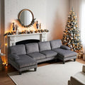 VINGLI 110 Sectional Couches for Living RoomU Shaped Couch with Double Chaise 4-Seat Sofa Set with Corduroy Fabric for Home FurnitureGrey