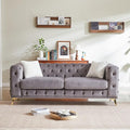 82.5'' Velvet Chesterfield Sofa Button Tufted Upholstered Sofa Couches with 2 Pillows Golden Metal Feets Removable Thick Cushions Comfy Chesterfield Couches for Living Room Apartment Grey