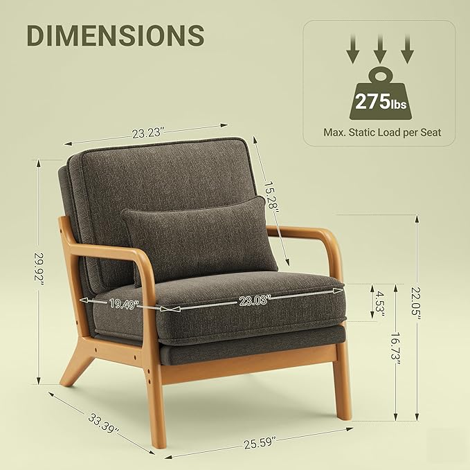 Modern Accent Chair Set of 2 with Lumbar Pillow Relaxing Mid Century Chair Armchair with Solid Wood Frame &amp Soft Cushion Reading Leisure Armchair for Living Room Green