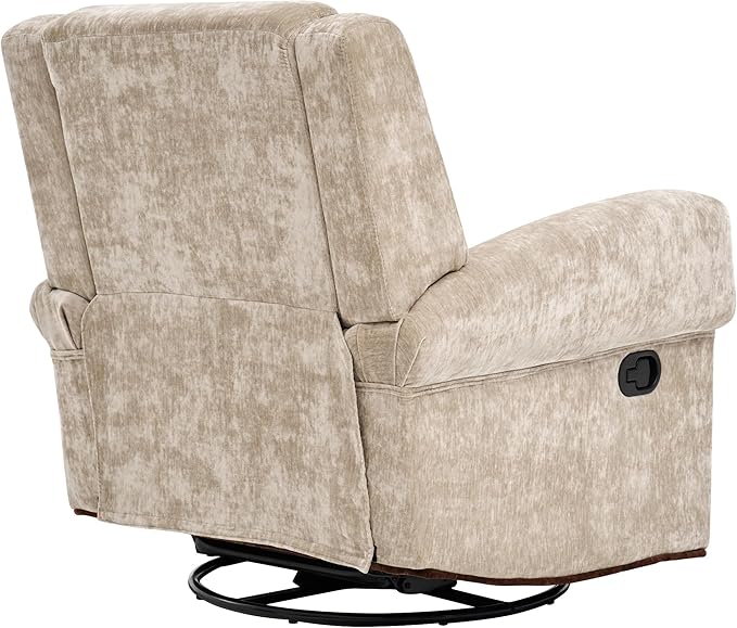 Merax Manual Recliner Chair with Swivel and Rocker 2-Position Chenille Recliner Sofa with Pull Handle Compact Recliner for Living Room Nursery Home Theater Brown