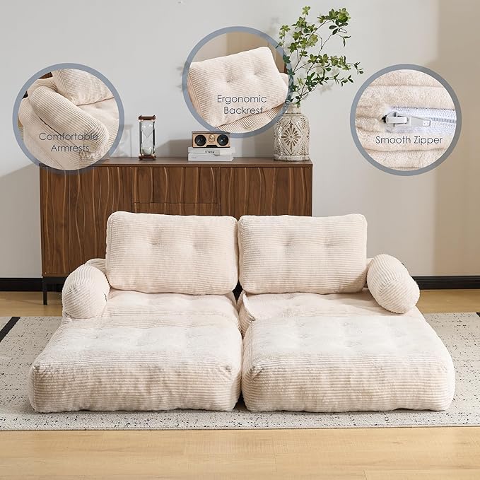Folding Sofa Bed with ArmrestConvertible Sleeper Chair for Adults Folding Sofa Bed Foam Filling Couch with PillowSleeper Chairs Single Size Floor MattressWhite