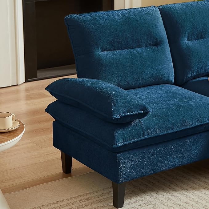86'' Chenille Sofa with Storage Ottoman Modern Living Room Sofa with Removable Washable Cushion 3 Seater Comfy Couch for Apartment Bedroom Office (Blue)