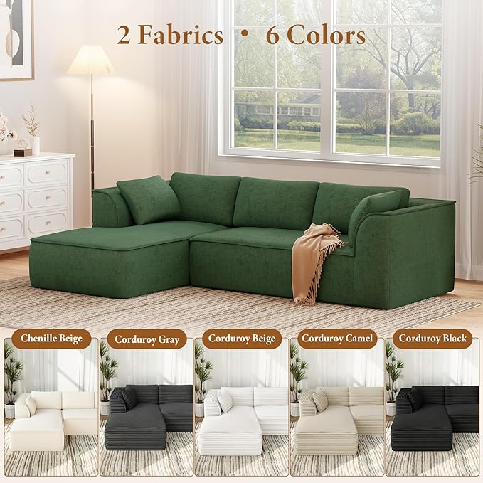 Vesgantti 106 Cloud Couch Sectional Modular Sofa Deep Seat Comfy Cloud Couch Chenille Memory Foam Sofa Modular Couches for Living Room Bedroom No Assembly Required (Green Left-Facing Chaise)