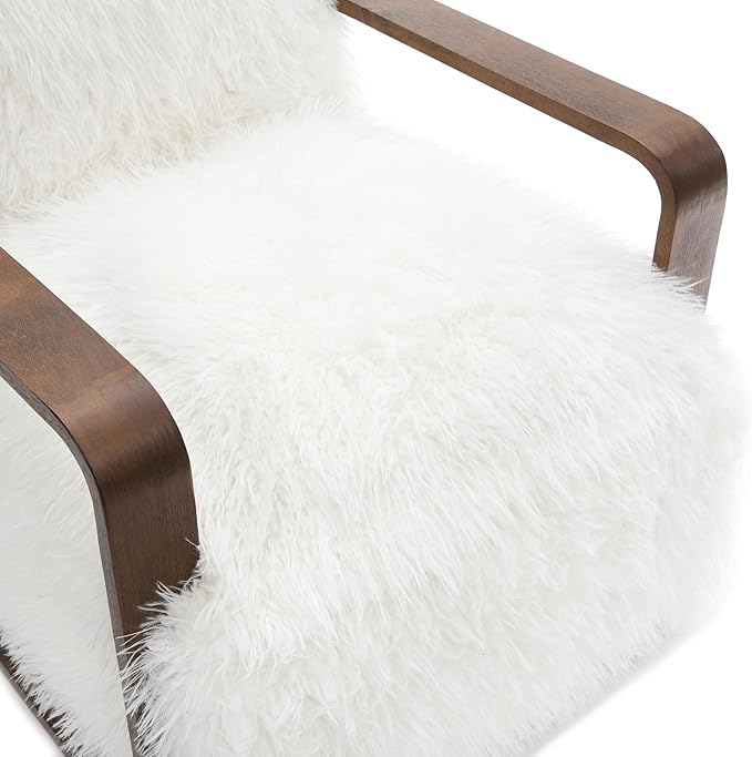 Furniture of America Ramos Modern Lounge Chair with Ultra Soft Faux Fur Long-Haired Accent Sofa Tight Seat and Back Single Couch Fluffy Living Room Seating No Assembly Needed White