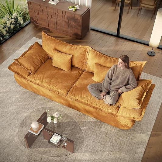 Vesgantti 86.6 Cloud Couches for Living Room Cozy Chenille Boneless Couch with Curved Armrest Modern Stylish Sailboat Sofa with Deep Seat No Assembly Required Orange