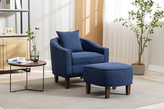 Accent Chair with Ottoman Mid Century Modern Barrel Chair Upholstered Club Tub Round Arms Chair for Living Room