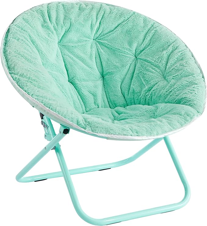 Urban Lifestyle Faux Fur with Holographic Trim Foldable Saucer Chair Teal