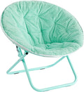 Urban Lifestyle Faux Fur with Holographic Trim Foldable Saucer Chair Teal