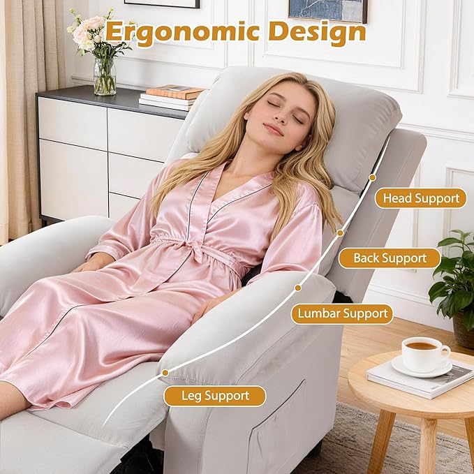 Recliner Chair Living Room Chairs for Adults Padded Deep Seat Reading Chair with Side Pockets Small Recliners for Small Spaces Lounge Chair for Living Room Bedroom and RV (Linen)
