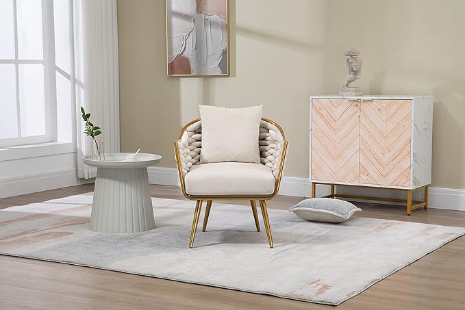 Velvet Accent Chair Modern Upholstered Armchair Tufted Chair with Metal Frame Single Leisure Chairs for Living Room Bedroom Office Balcony
