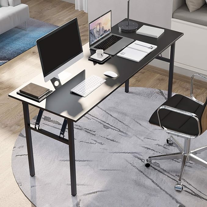 DlandHome Folding Computer Desk Table 62inch Writing Desk No Need Installation Home Office Folding Table Workstation