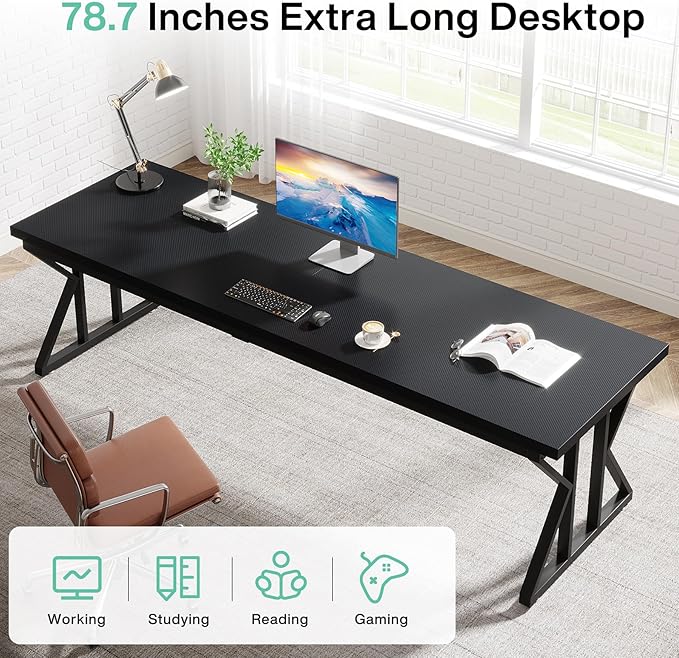 Tribesigns 78.7 Inches Long Computer Desk Two Person Desk Large Executive Office Desk Double Desk Study Writing Table for Home Office (Black)