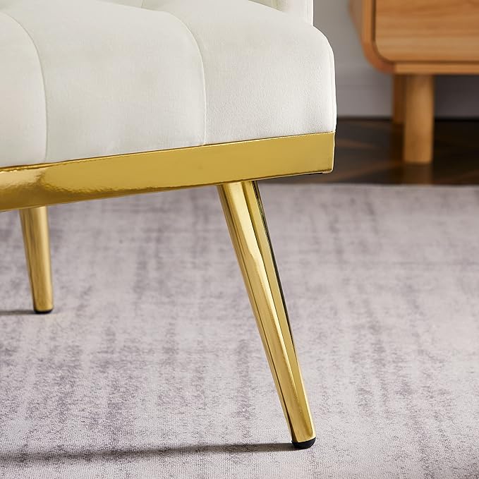 kevinplus Velvet Accent Chair Living Room Chair Leisure Single Sofa Chair Comfy Vanity Chair for Bedroom Modern and Mid-Century Armchair Sitting Chair for Reading Relaxing Gold Metal Leg White