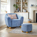 Walker Edison Linley Contemporary Bouclé Accent Chair and Small Storage Ottoman 2-Pack Soft Blue