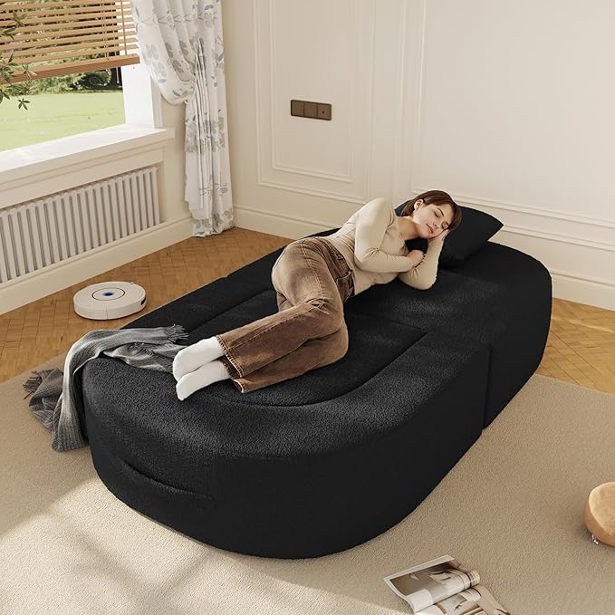 WJShome Boneless Chaise Lounge Sofa Bed Chair Indoor 3 in 1 Convertible Lounge Chaise with No Frame Wide Reclining Floor Lounger for Reading Napping &amp Relaxation No Assembly Required Black