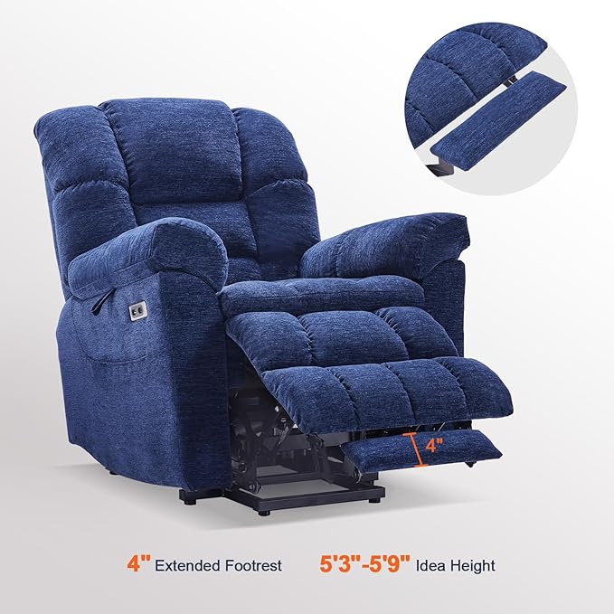 Triple Motor Power Lift Recliner Chair with Massage and Dual Heat for Elderly People Zero Gravity Lay Flat Recliner Infinite Position USB Ports（Navy Blue）