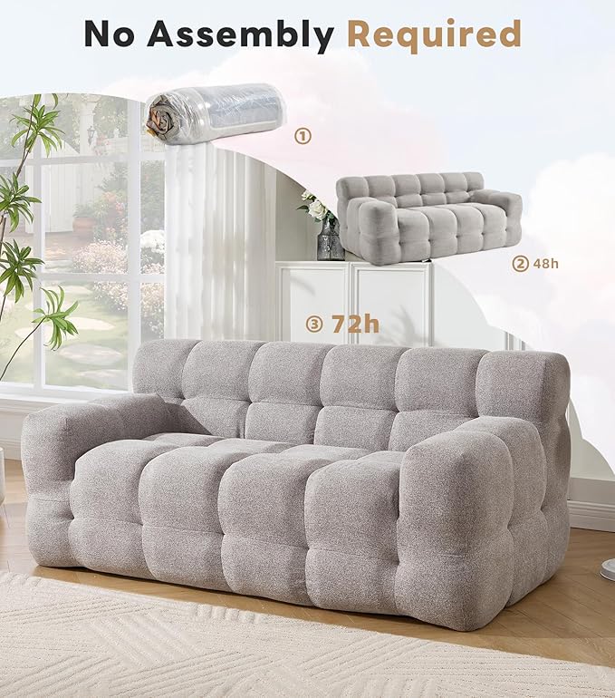 Tbfit Boneless Loveseat SofaComfy Tufted Cloud Couch Modern Living Room Floor Sofa Chair Chenille Grey