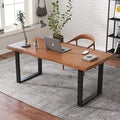 Solid Wood Office Desk 47.24 Tan Executive Computer Desk with Heavy-Duty Metal Base Multi-Purpose Desk/Dining Table Ideal for Home Office &amp Work Environments