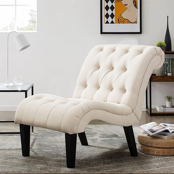 Awonde Modern Accent Chair Armless Bedroom Living Room Chairs Upholstered Leisure Lounge Chair Side Chairs for Office Club Guest Ivory Linen