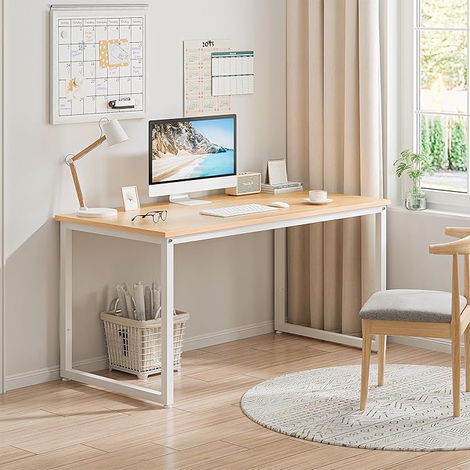 ZenStyle Computer Desk 47 Large Office Desk Computer Table Laptop PC Simple Study Writing Desk for Home Office Light Brown