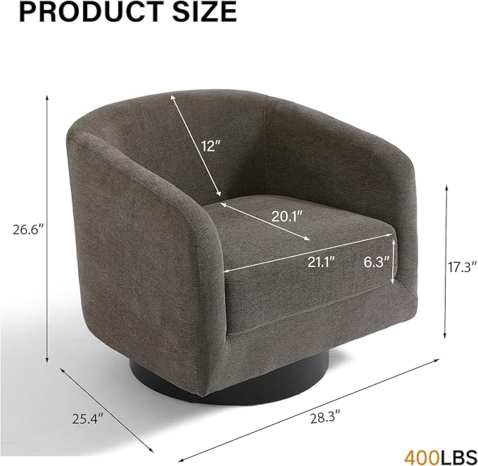 Swivel Barrel Chair Modern Round Chenille Swivel Accent Chair for Living Room Comfy Club Chair Upholstered Armchair for Bedroom Small Space-Chenille Tan