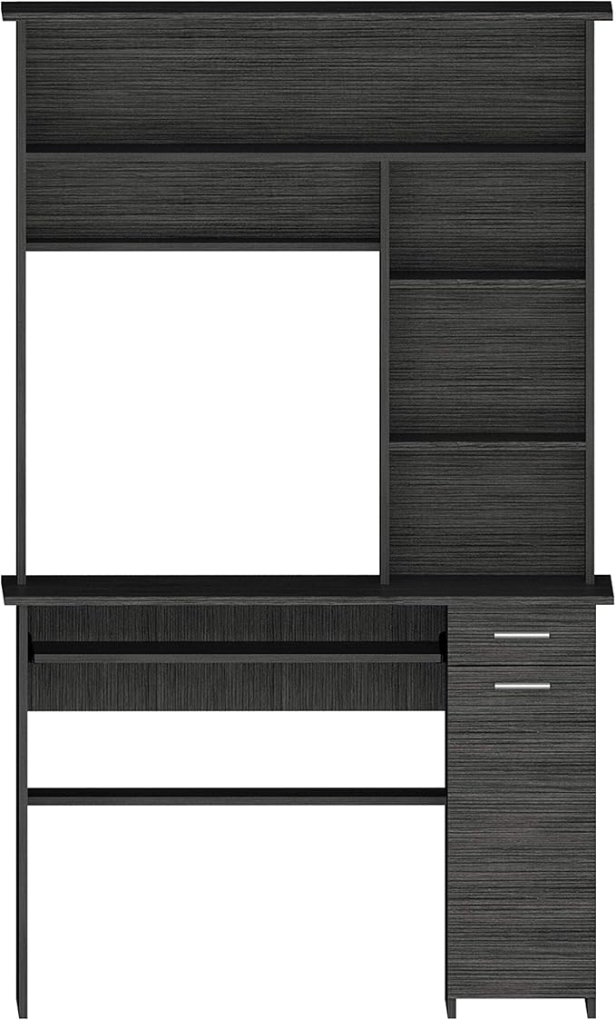 Smokey Oak 2-Drawer 7-Shelf Computer Desk with Hutch Home Office Desk for Home Office Living Room