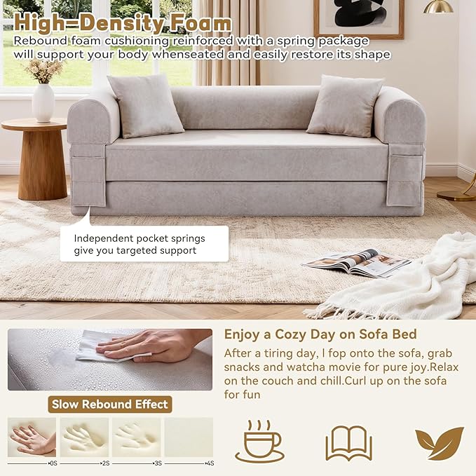 Convertible Sleeper Sofa Bed78.5 Inch Faux Leather Futon Couch with Pillows &amp Storage Pocket5-in-1 Folding Sofa Bed Queen with Pull Out BedsBoneless Couches for Living RoomCouch in a BoxBeige