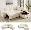 VANOMi 94 Sectional Sleeper Sofa with Pull Out Couch Comfy 6 Seater L Shaped Modular Sofa with Storage Ottoman Modern Convertible Chenille Cloud Couches for Living Room Apartment Beige