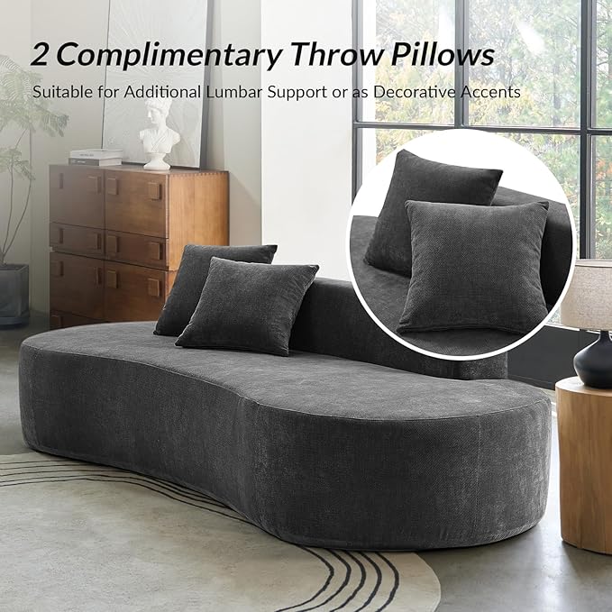 94.5 Modern Curved Sofa 3-Seater Comfy Foam Couch with 2 Pillows Frameless &amp No Assembly Required Cloud Couch for Living Room Charcoal