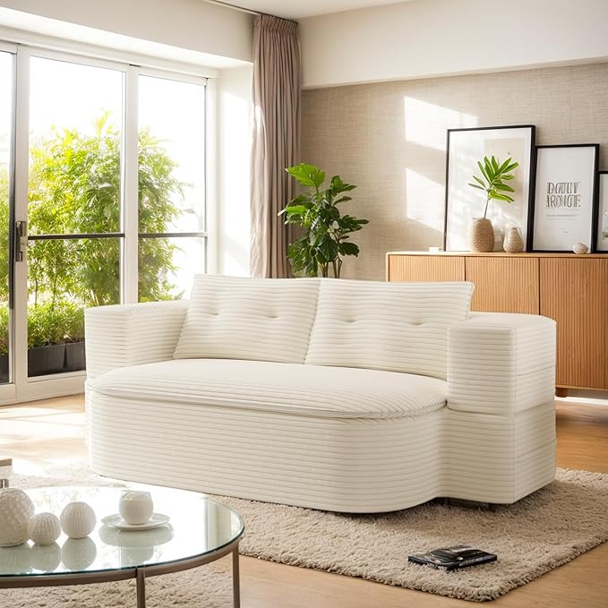 78.7 Folding Futon Corduroy Sleeper Sofa Bed Convertible Floor Boneless Sofa Full Size Compression Loveseat with 2 Pillows No Assembly 2-in-1 Foldable Couch for Living Room (Beige)