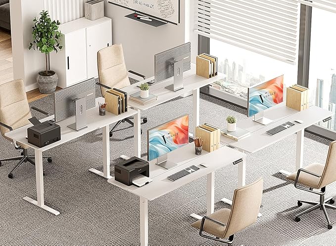 55 x 24 Inch Electric Standing Desk with 4 Wheels Height Adjustable Desk for Home Office Sit Stand Desk with 4 Memory Presets Headphone Hooks and Cable Clips Splice Board White