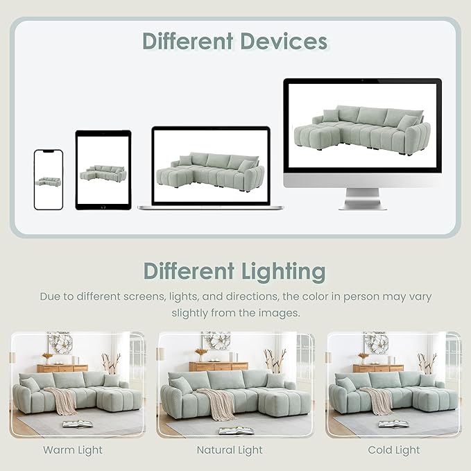 Oversized Modular Sectional SofaGifts for Women MenL Shaped Sectional Couches for Apartment110 inch 4 Seat Modular Couch with Movable OttomanBoucleLight Green