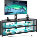 Rolanstar TV Stand with Mount and Power Outlet Swivel TV Stand with LED Lights for 32/45/55/60/65/70 inch TVs Black Entertainment Center Media Console with Height Adjustable Mount