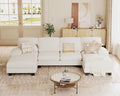 JUMMICO Sectional Couches for Living Room U Shaped Couch with Chenille Fabric 4 Seat Modern Sofa with Removable Pillows for Apartment and Small Space (Fabric White)